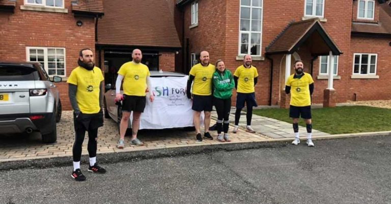 Running the Dash for Ash: from left, Dean, Alex and Liam Bedson, Laura Hughes, Mark Bateman and Jake Attwood.